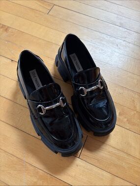 Steve Madden Black Patent Chunky Lug Bit Loafers